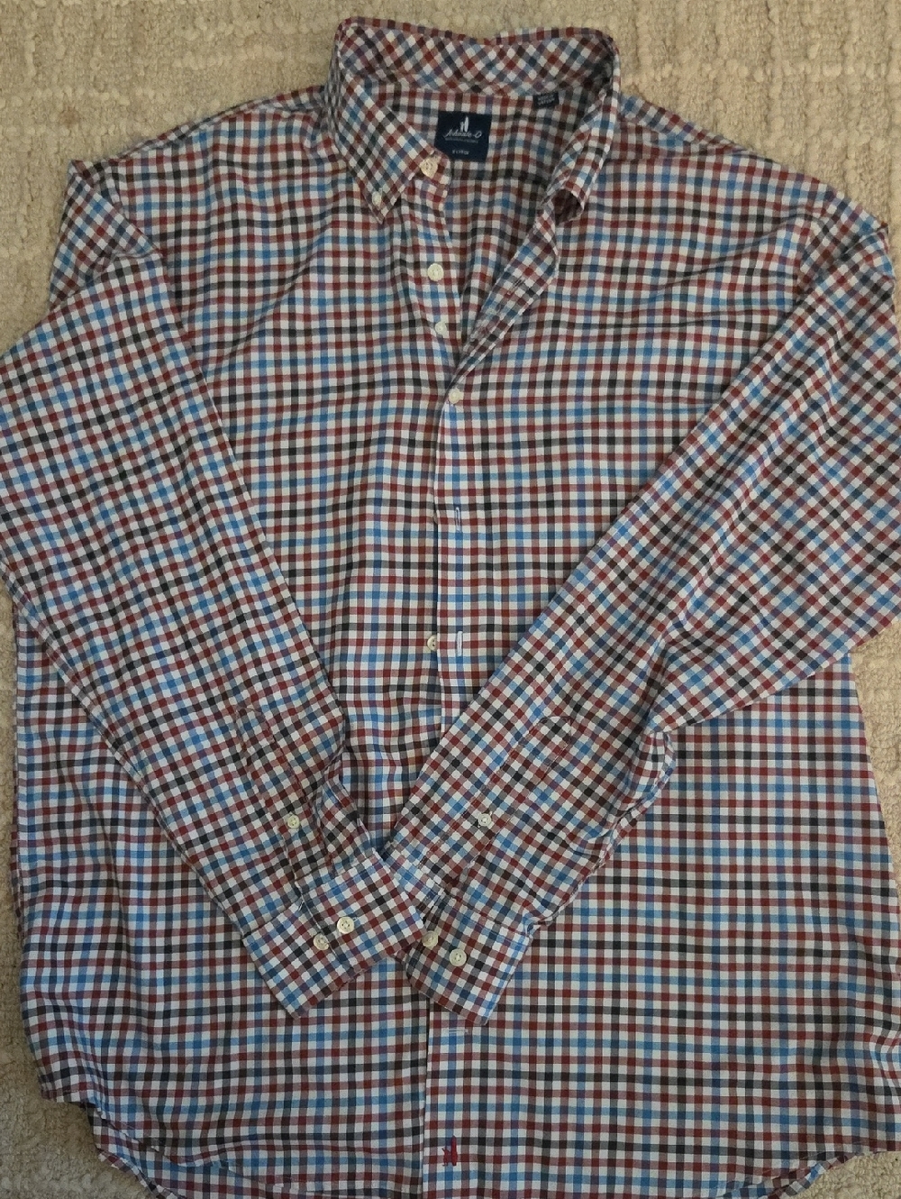 johnnie-O Men's Multi-Color Plaid Button-Down Shirt (Red, Blue, White), XL